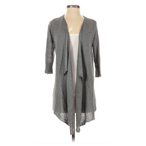 Eileen Fisher Size Petite Small PS Silk Linen Open Front Cardigan Gray Rib Knit